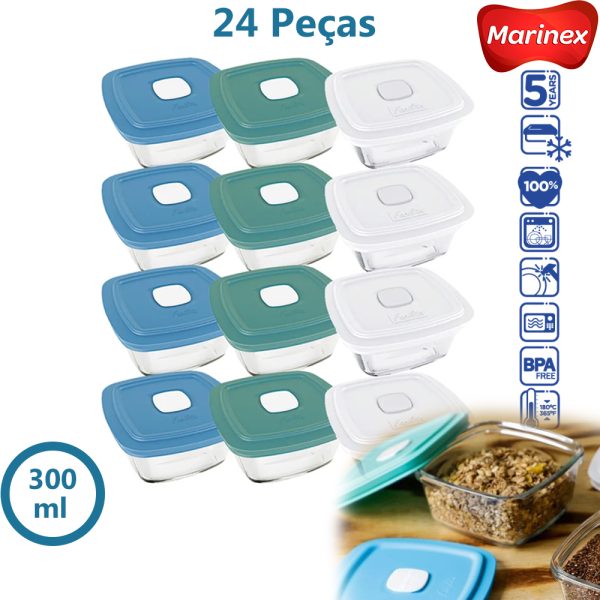 Kit c/24 Tigela Pote Marinex Facilita Vap 300ml c/tampa - Imagem 2