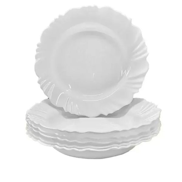 Kit 24 Prato Fundo Nadir Duralex Vidro Pétala Branco Opaline - Imagem 3